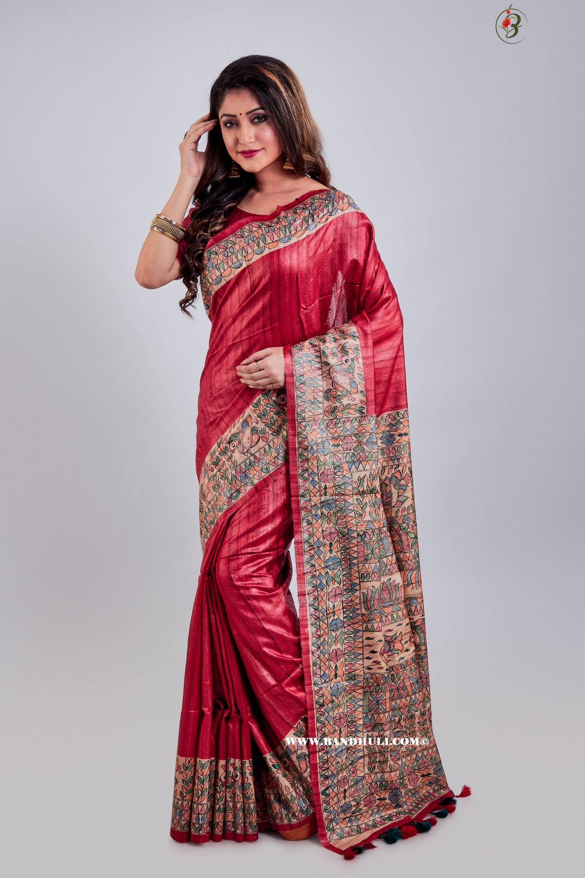 Wine Red Madhubani Tussar